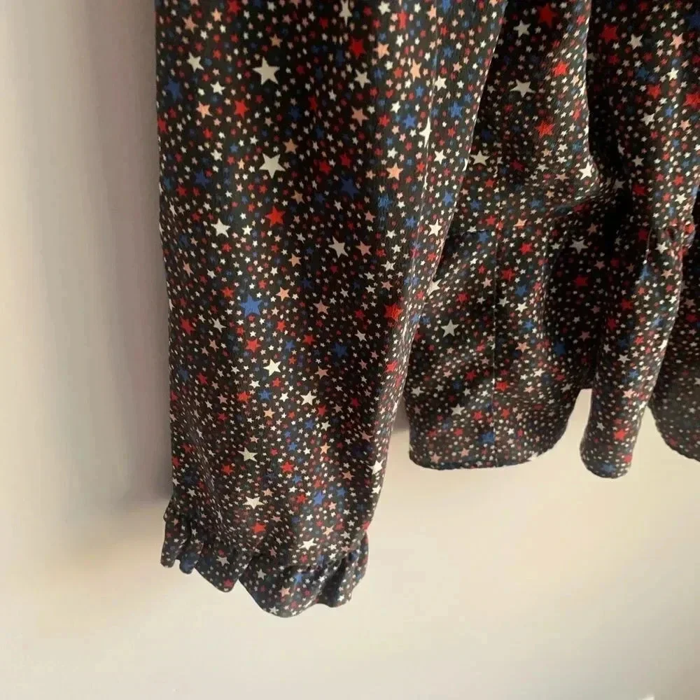 Madewell Silk Ruffle-Hem Wrap Top in Starry Night